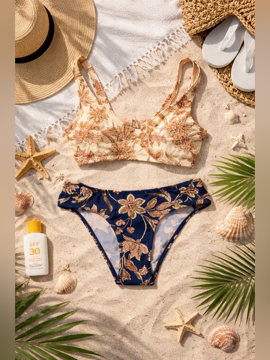 Cupshe Other - Baja Boho Wrap Front Bralette & Shirred Side Hipster Bikini Set